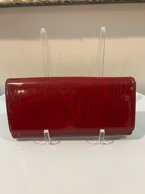Cartier Happy Birthday Long Wallet in Bordeaux Red Patent Leather - has marks